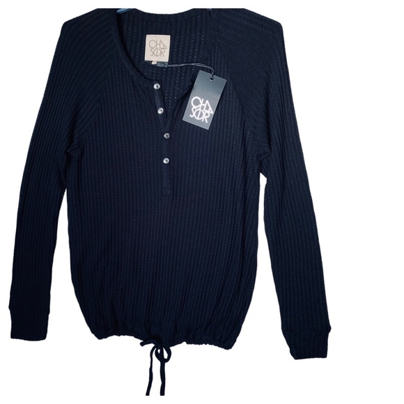 CHASER - LONG SLEEVE 1/4 BUTTON HENLEY DRAWSTRING WAIST TEE - M - NWT - Picture 1 of 14